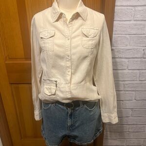 Genfins Women Safari Style Linen Button Down Blouse Made in Spain Sz Sm